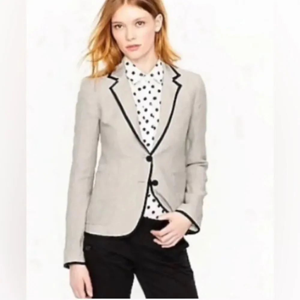 J. Crew Schoolboy Linen Blazer Oatmeal Black Small Sz 6 NWT